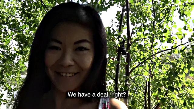 A tattooed Asian babe moan with pleasure as she gets girthy and takes it from behind