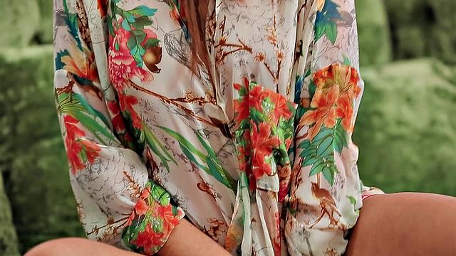 Dakota On Display: Intense Masturbation on the Sofa with a bald pussy high heels and thong