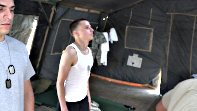 Military studs assfucked outdoors in facial orgy