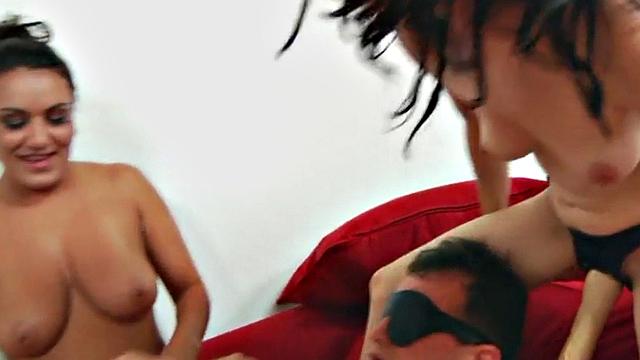 Dominant mistresses pegging subject in group