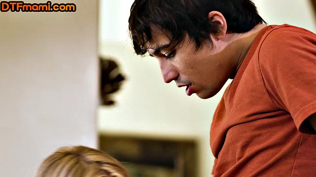 Big-titted hairy MILF riding stepson