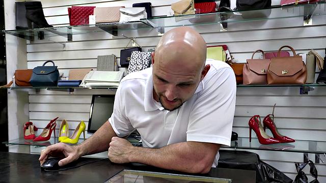 Tattooed babe goes wild in a store with foot fetish, kissing, and cowgirl riding