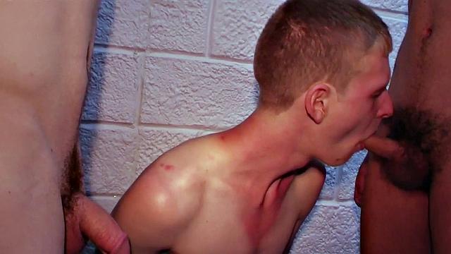Army dude and buddy take turns deepthroating and cumming in a wild 3some