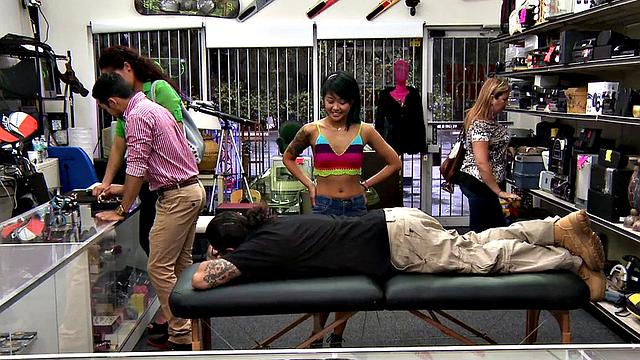 Petite Asian babe gets her tight pussy pounded in the office