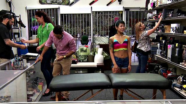 Petite Asian babe gets her tight pussy pounded in the office