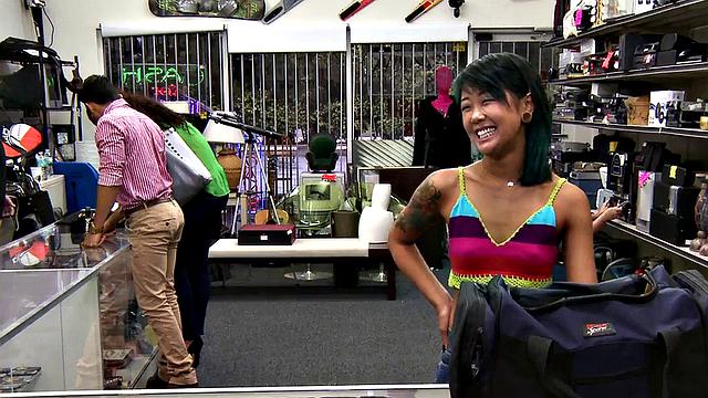 Petite Asian babe gets her tight pussy pounded in the office