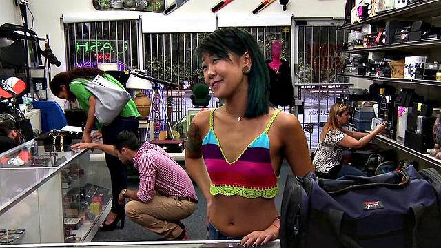 Petite Asian babe gets her tight pussy pounded in the office