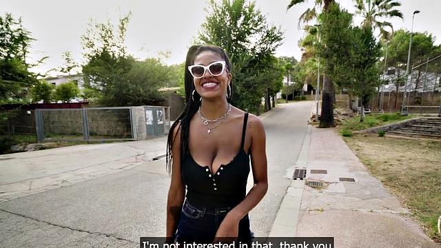 Watch Tina with massive jugs get pounded hard for cash in public for a smiley facial