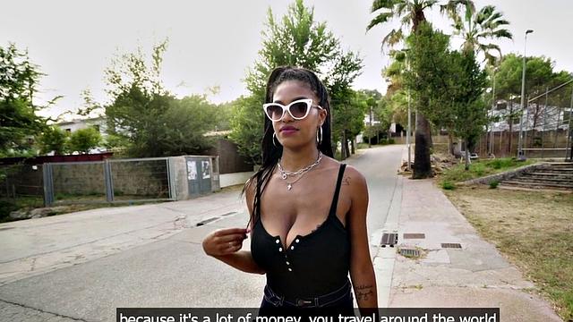 Watch Tina with massive jugs get pounded hard for cash in public for a smiley facial