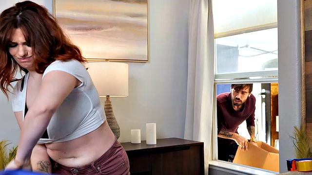 Sexy red head Annabel Redd makes big natural boobs bounce