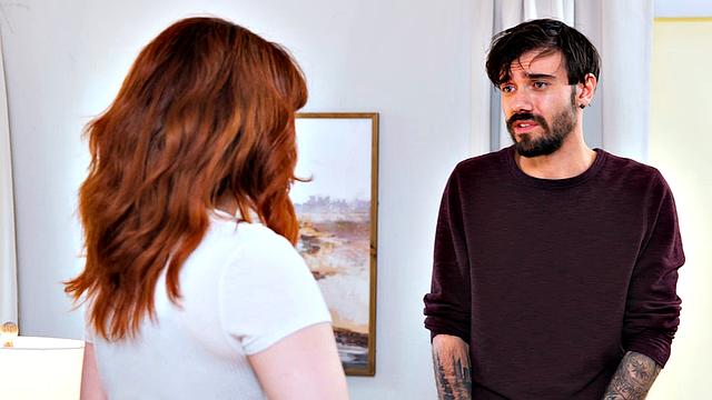 Sexy red head Annabel Redd makes big natural boobs bounce