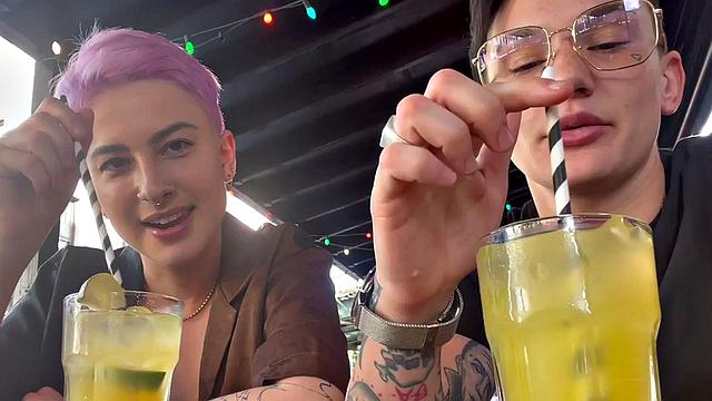 Amateur tattooed queer fingers pink hair GF at home