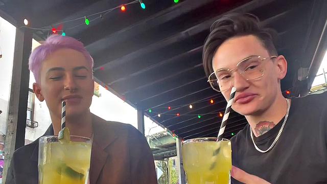 Amateur tattooed queer fingers pink hair GF at home