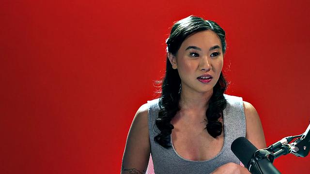 Horny Asian babe toys pussy after solo casting