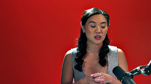 Horny Asian babe toys pussy after solo casting