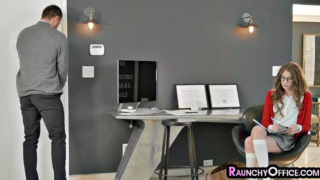 Geeky office slut rammed by boss