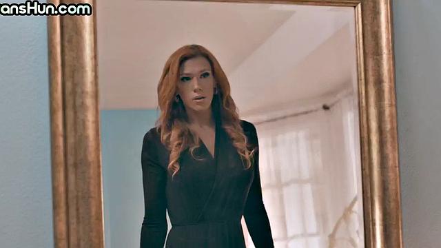 Busty TS MILF spanks and fucks babe in pussy in doggystyle