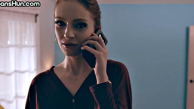 Busty TS MILF spanks and fucks babe in pussy in doggystyle