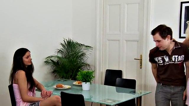 21yo babes pegging pathetic loser's ass while jerking