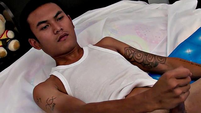 Asian dirty guy enjoys masturbating while talking dirty