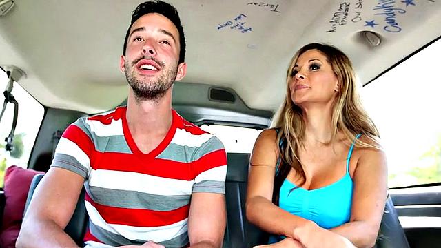 Blindfolded gay mouth sucked, str8 cums in outdoor van