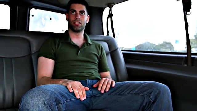 Blindfolded gay mouth sucked, str8 cums in outdoor van