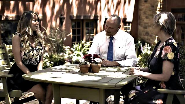 Busty MILF and mature wife fucked in a 3some on the couch