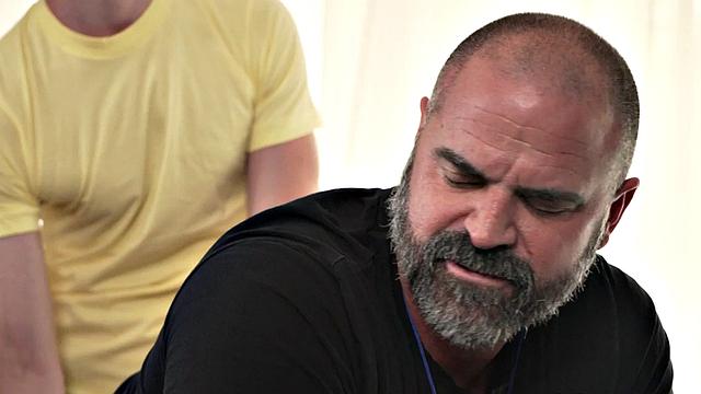 Hairy DILF assfucked in 3some by twinks