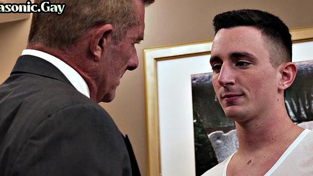 Suited mason fucks ass of bottom stud in office