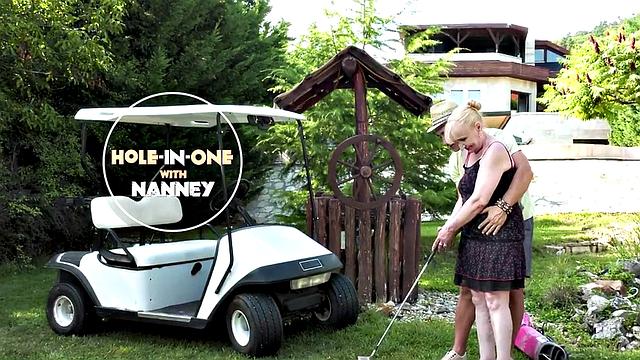 Granny smashes golf instructor in outdoor sex