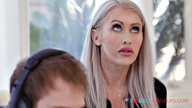 Busty blonde Katie Monroe bonds with her stepson by fucking him