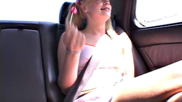 Little Summer finger fucking in the back of a car in public
