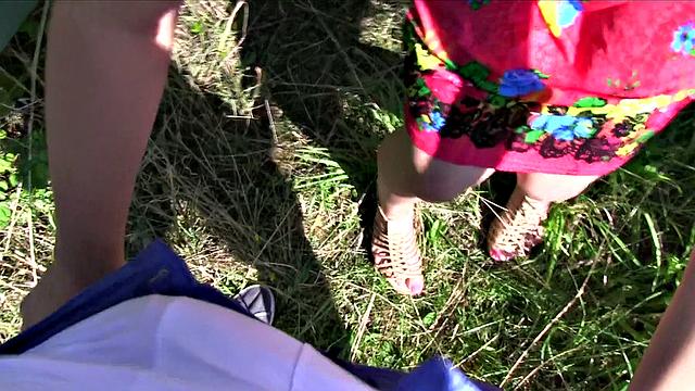 Cash-hungry Flower Dress Beauty fucks hard for cash in public