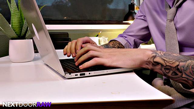 Muscly Colleague Flip Fucks Tatted Hottie At Office - Jayden Marcos, Logan Aarons - NextDoorStudios