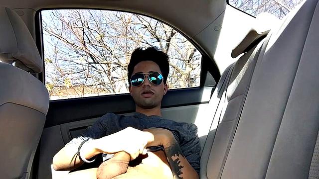 Our featured solo boy of the week is Lucas Prescott, a big dick twink who jerks off in his car. He pushes his pants down to his knees and quickly works up a stiff one, while looking around to make sure no one is approaching.