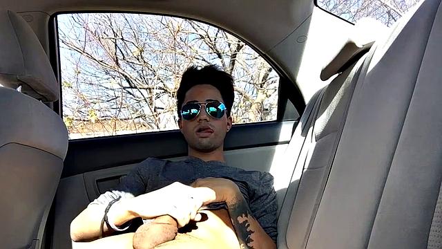 Our featured solo boy of the week is Lucas Prescott, a big dick twink who jerks off in his car. He pushes his pants down to his knees and quickly works up a stiff one, while looking around to make sure no one is approaching.