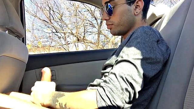 Our featured solo boy of the week is Lucas Prescott, a big dick twink who jerks off in his car. He pushes his pants down to his knees and quickly works up a stiff one, while looking around to make sure no one is approaching.