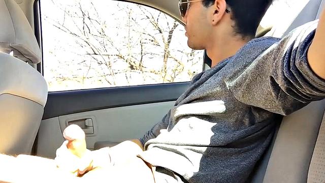 Our featured solo boy of the week is Lucas Prescott, a big dick twink who jerks off in his car. He pushes his pants down to his knees and quickly works up a stiff one, while looking around to make sure no one is approaching.