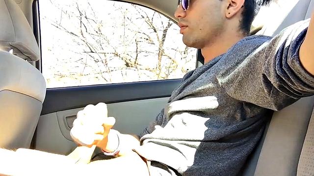 Our featured solo boy of the week is Lucas Prescott, a big dick twink who jerks off in his car. He pushes his pants down to his knees and quickly works up a stiff one, while looking around to make sure no one is approaching.