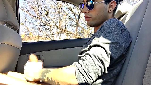 Our featured solo boy of the week is Lucas Prescott, a big dick twink who jerks off in his car. He pushes his pants down to his knees and quickly works up a stiff one, while looking around to make sure no one is approaching.