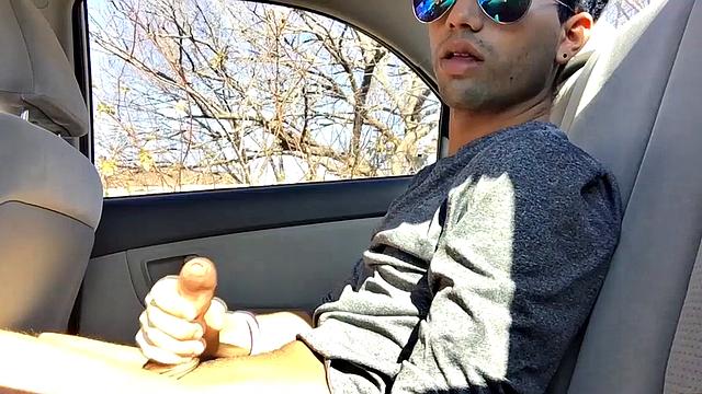 Our featured solo boy of the week is Lucas Prescott, a big dick twink who jerks off in his car. He pushes his pants down to his knees and quickly works up a stiff one, while looking around to make sure no one is approaching.