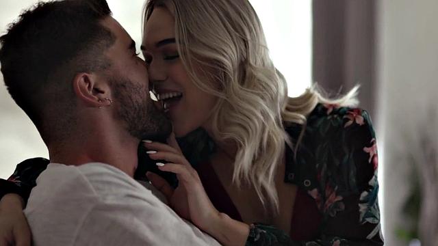 Busty trans goddess sucking boyfriend's dick in kinky couple