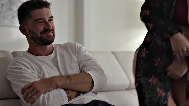 Busty trans goddess sucking boyfriend's dick in kinky couple