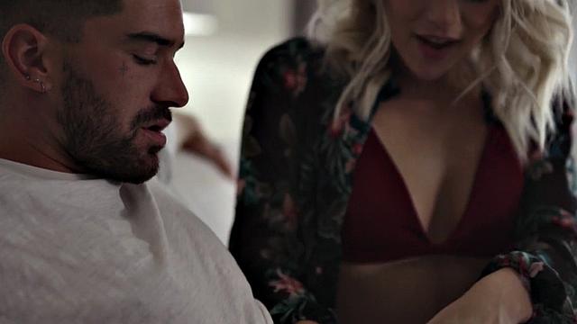 Busty trans goddess sucking boyfriend's dick in kinky couple