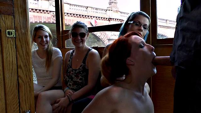 Scandalous redhead slut fucked in public by seducing fucker