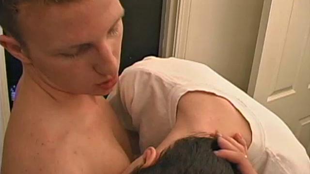 Seth gets out of the shower and joins Derrick in the brdroom, where the two quickly get naked and exchange blow jobs. Rock hard and ready, Seth gets on the bed and Derrick slides all 9 inches into his tight ass.