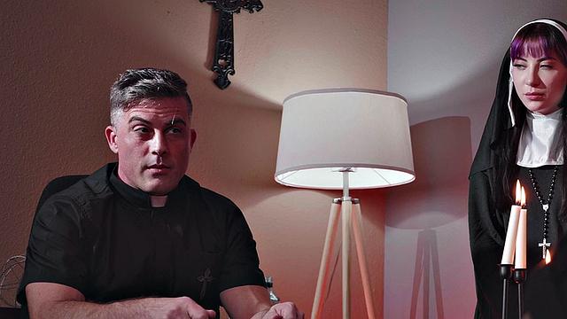 Trans babe deepthroating fake priest while wanking
