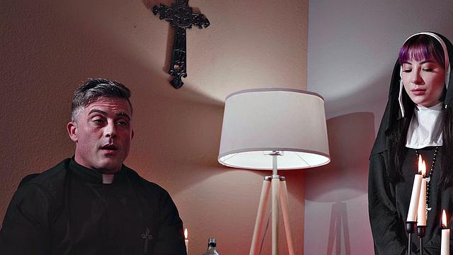 Trans babe deepthroating fake priest while wanking