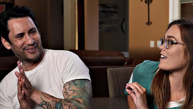 Kinky master fucks tattooed slave in pantyhose while wearing glasses