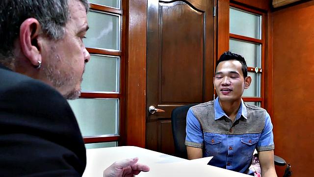 Office Asian twink fingered and bred after blowing DILF